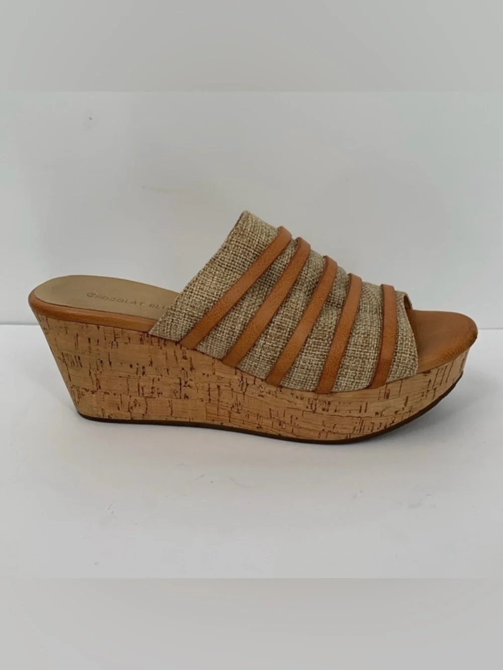 Chocolat Blu Wapi slide wedge platform sandals cork tan shoe clog brown strap 7